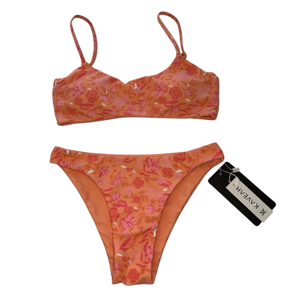 Kaveah Bikini Swimsuit Two Piece Bralette Floral Apricot NWT Girls Size Medium